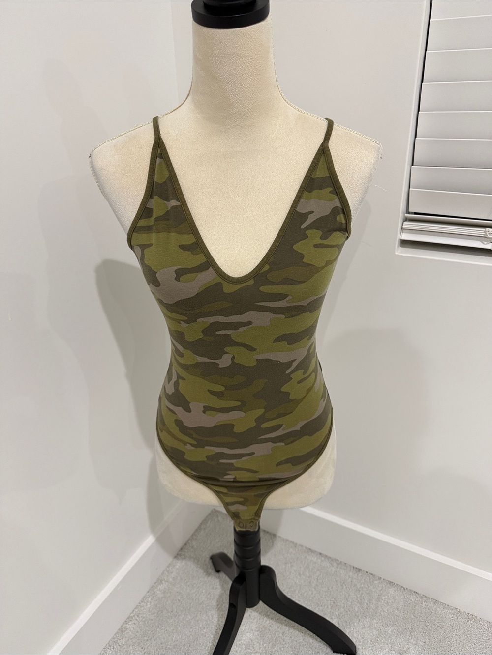 Express Olive Camo V-Neck Sleeveless Bodysuit
